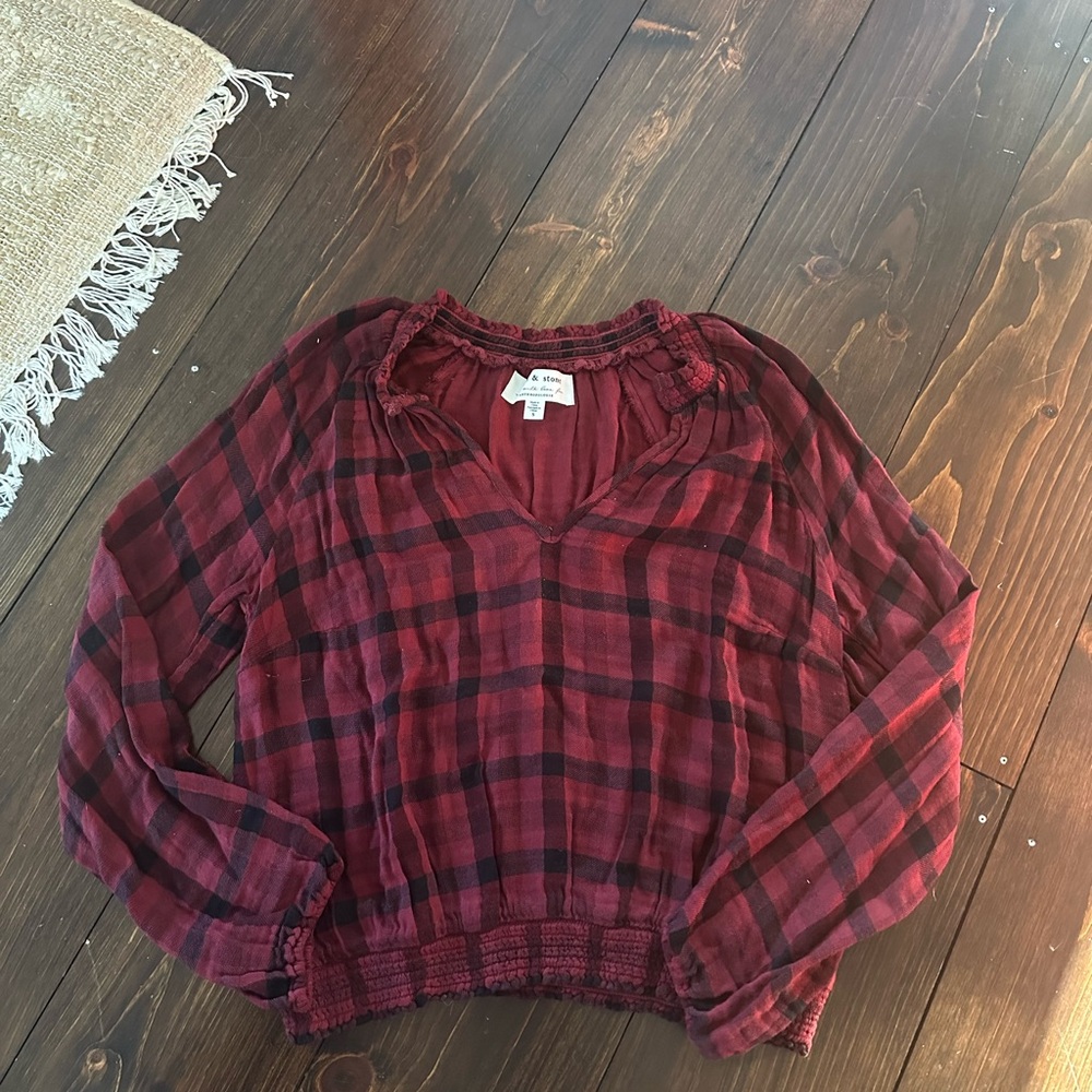 Cloth & Stone Red Checkered Blouse